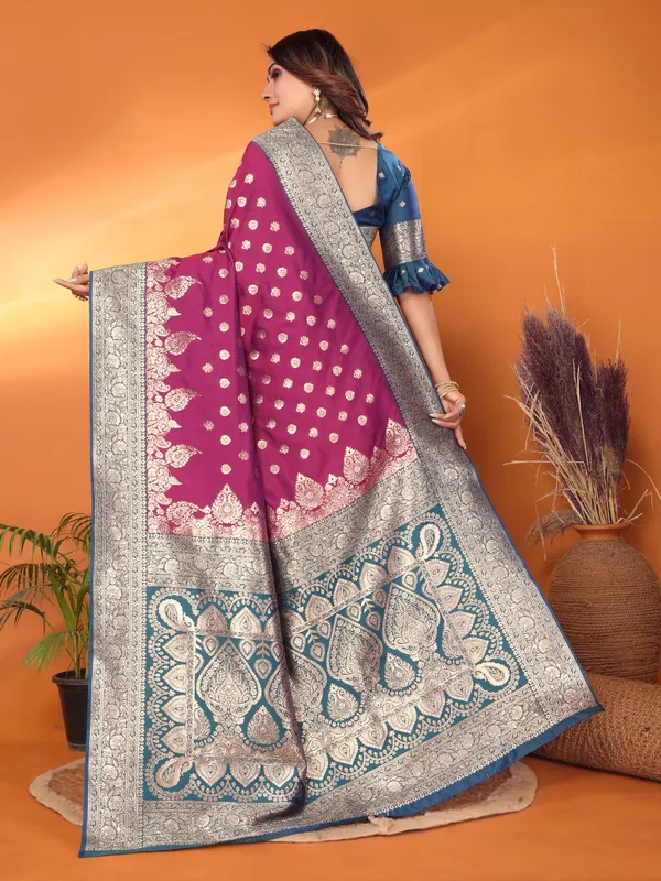 Wine_Banarasi_Silk_Saree_With_Unstitched_Blouse_Piece_|_For_Women