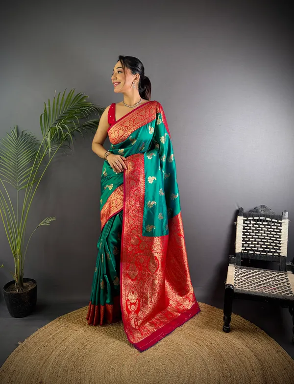 Rama_Banarasi_Silk_Saree_With_Unstitched_Blouse_Piece_|_For_Women
