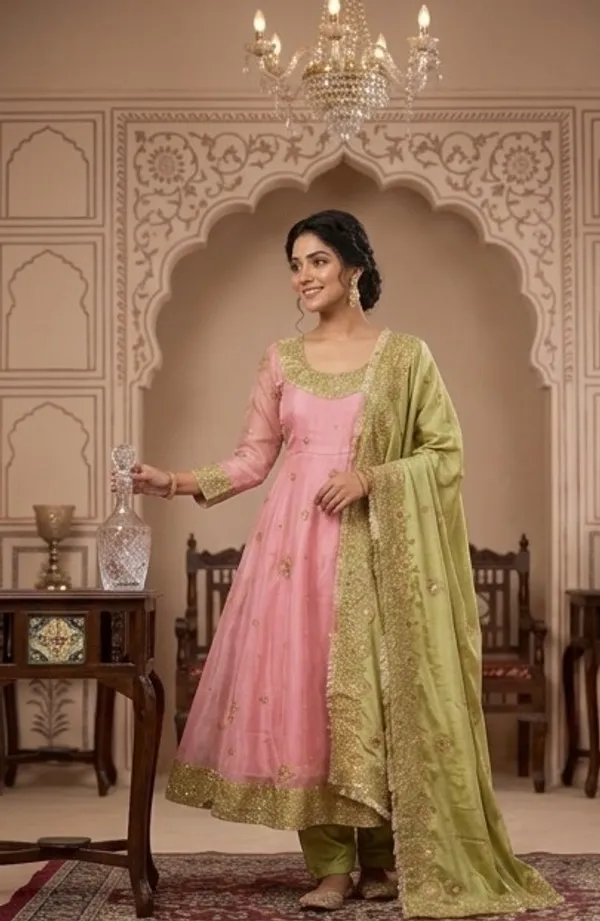 PEACH_COLOUR_SHAVI'S_HEAVY_ROYAL_ELEGENT_ANARKALI_SUIT_SET