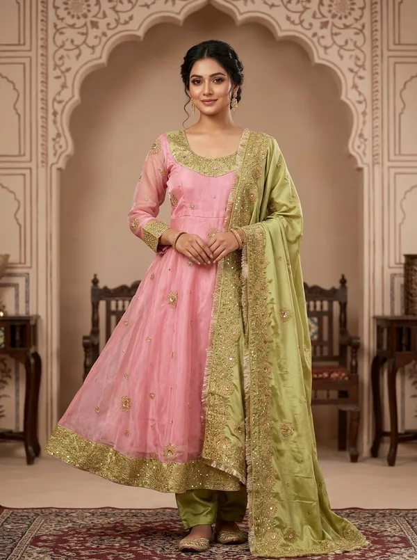 PEACH_COLOUR_SHAVI'S_HEAVY_ROYAL_ELEGENT_ANARKALI_SUIT_SET