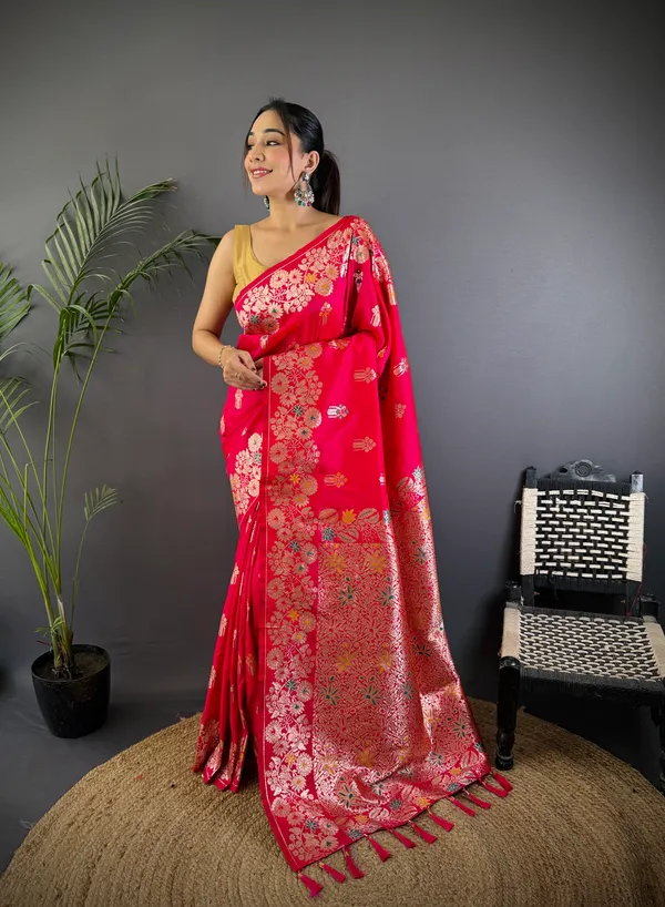 Strawberry_Red_Banarasi_Silk_Saree_With_Unstitched_Blouse_Piece_|_For_Women