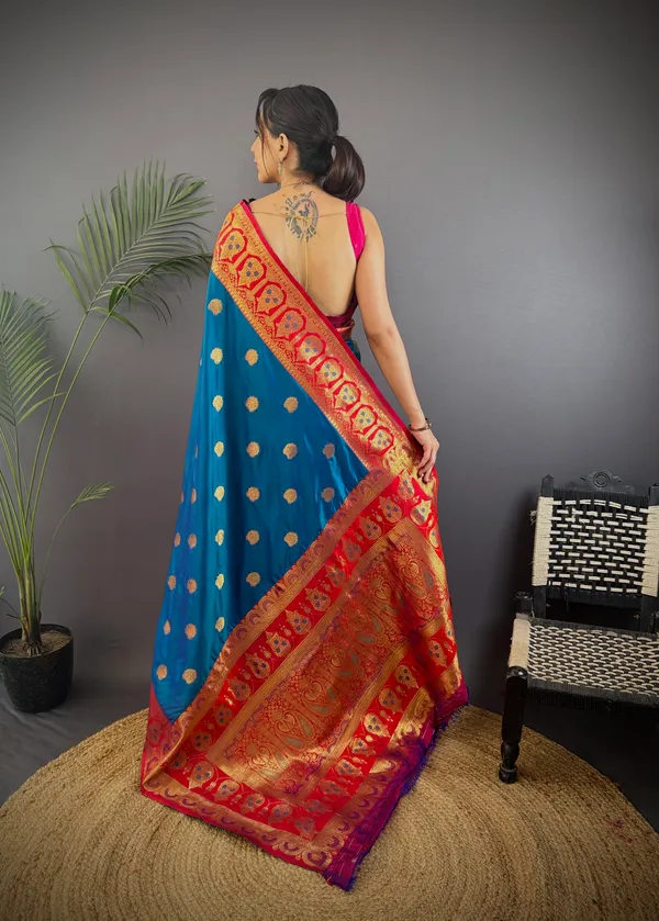 Blue_Banarasi_Satin_Silk_Saree_With_Unstitched_Blouse_Piece_|_For_Women