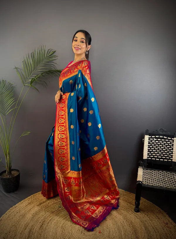 Blue_Banarasi_Satin_Silk_Saree_With_Unstitched_Blouse_Piece_|_For_Women