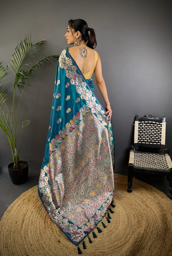 Blue_Banarasi_Silk_Saree_With_Unstitched_Blouse_Piece_|_For_Women