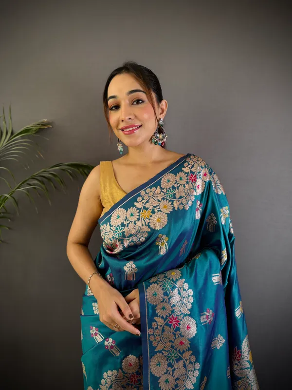 Blue_Banarasi_Silk_Saree_With_Unstitched_Blouse_Piece_|_For_Women