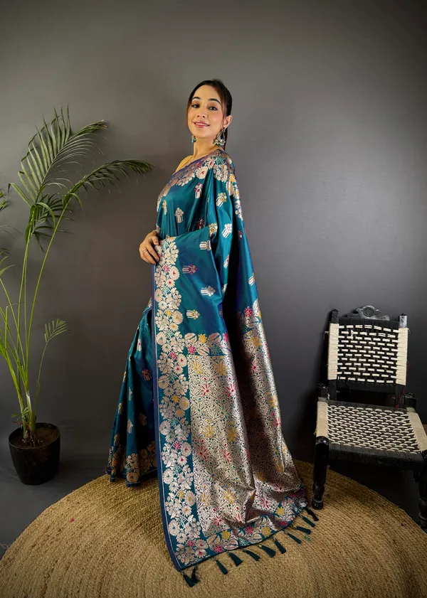 Blue_Banarasi_Silk_Saree_With_Unstitched_Blouse_Piece_|_For_Women