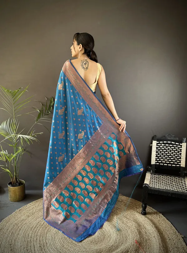 Peacock_Blue_Banarasi_Silk_Saree_With_Unstitched_Blouse_Piece_|_For_Women