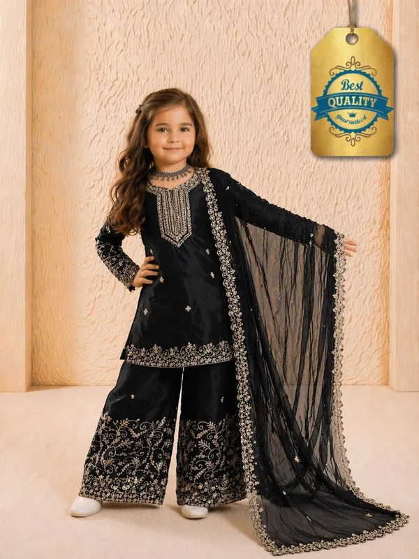 Black_Colour_Kids_Wear_Top_Palazzo_And_Dupatta