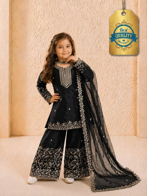 Black_Colour_Kids_Wear_Top_Palazzo_And_Dupatta