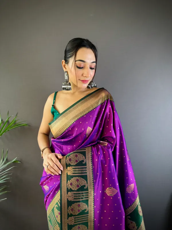 Lavender_Banarasi_Silk_Saree_With_Unstitched_Blouse_Piece_|_For_Women
