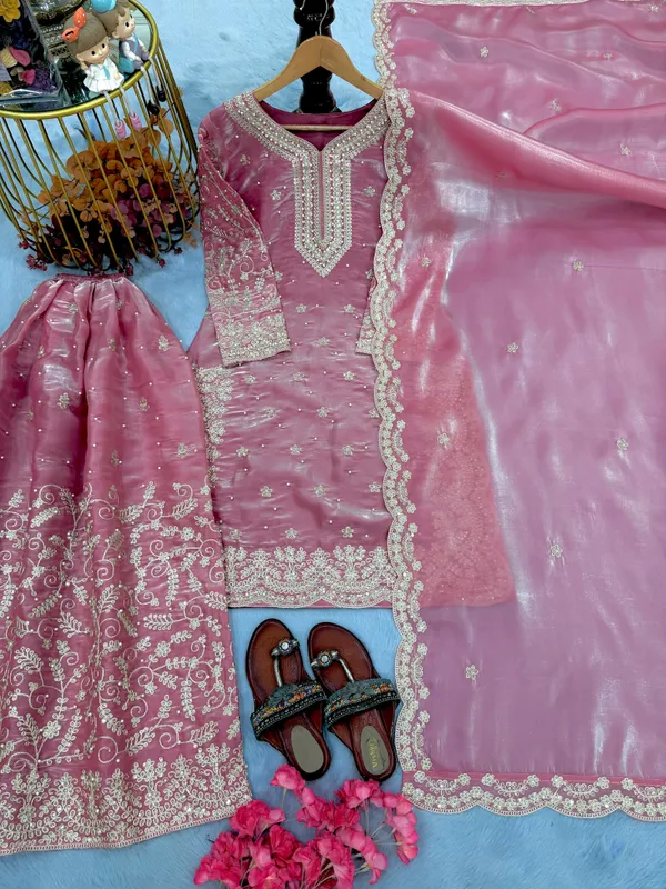 Strawberry_Pink_Heavy_Embroidered_Kurti_with_Palazzo_&_Dupatta_Suit_Set_|_For_Women