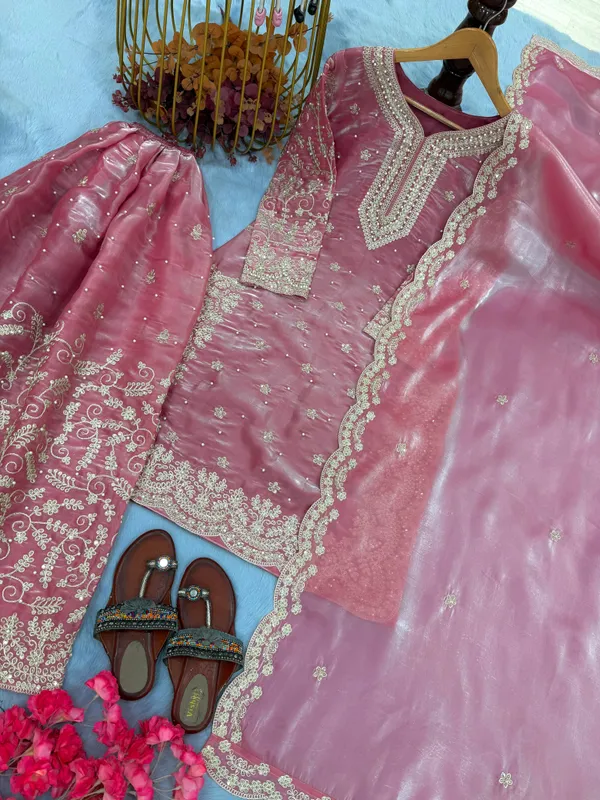 Strawberry_Pink_Heavy_Embroidered_Kurti_with_Palazzo_&_Dupatta_Suit_Set_|_For_Women