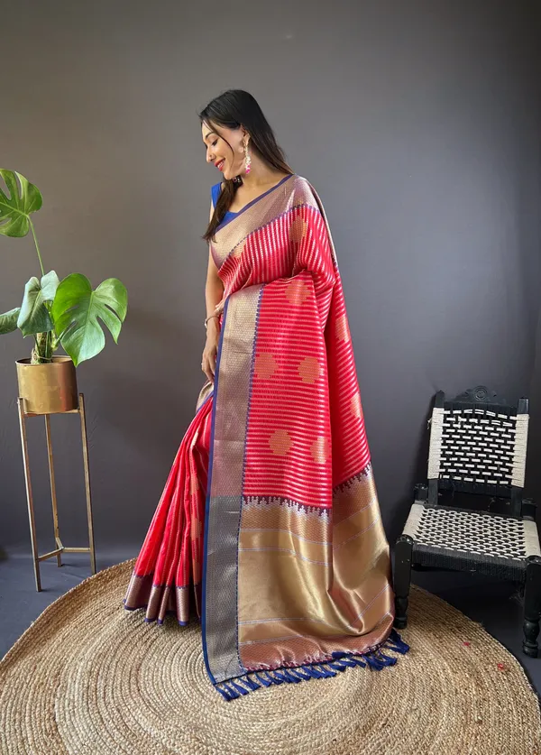 Red_Banarasi_Silk_Saree_With_Unstitched_Blouse_Piece_|_For_Women