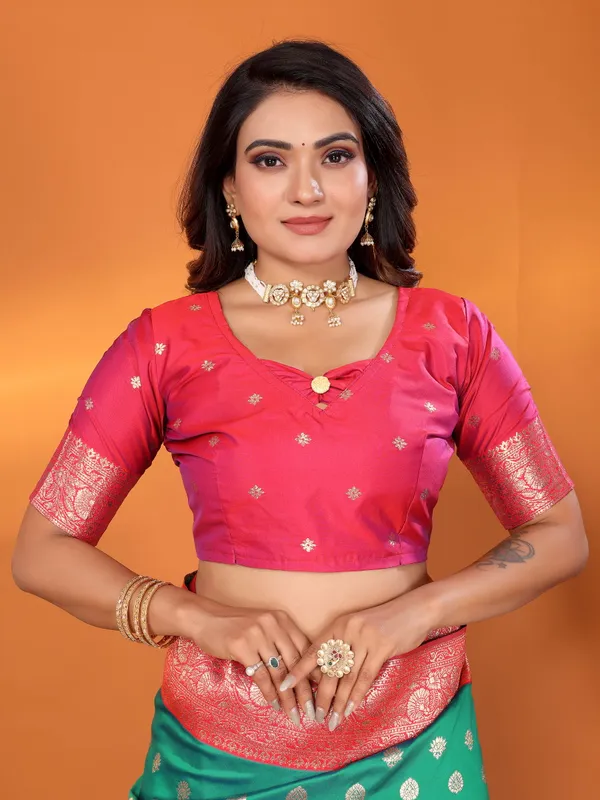 Rama_Green_Banarasi_Silk_Saree_With_Unstitched_Blouse_Piece_|_For_Women