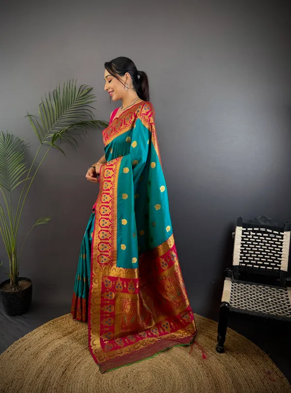 Rama_Green_Banarasi_Silk_Saree_With_Unstitched_Blouse_Piece_|_For_Women