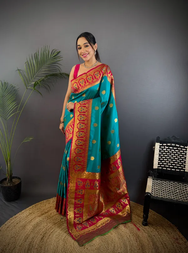 Rama_Green_Banarasi_Silk_Saree_With_Unstitched_Blouse_Piece_|_For_Women