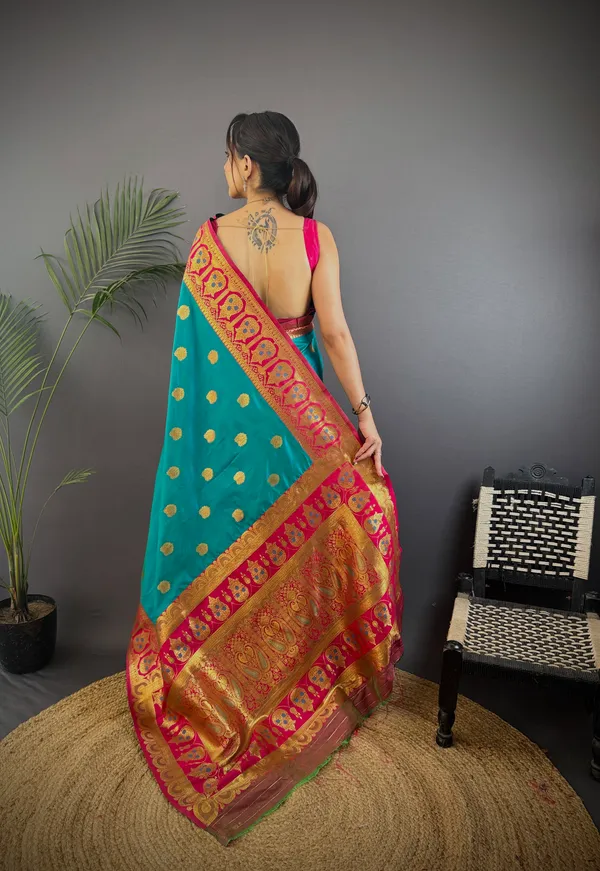 Rama_Green_Banarasi_Silk_Saree_With_Unstitched_Blouse_Piece_|_For_Women