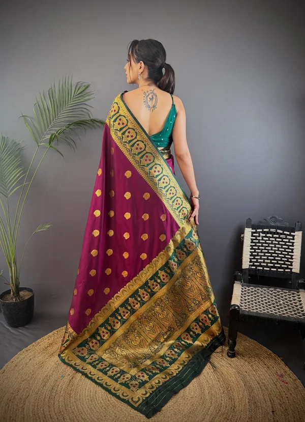 Wine_Banarasi_Silk_Saree_With_Unstitched_Blouse_Piece_|_For_Women