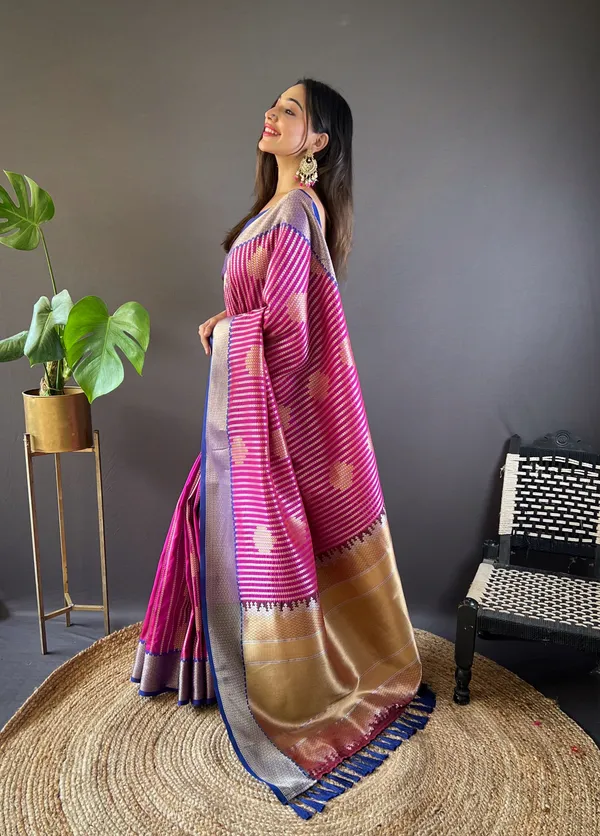 Magenta_Banarasi_Silk_Saree_With_Unstitched_Blouse_Piece_|_For_Women