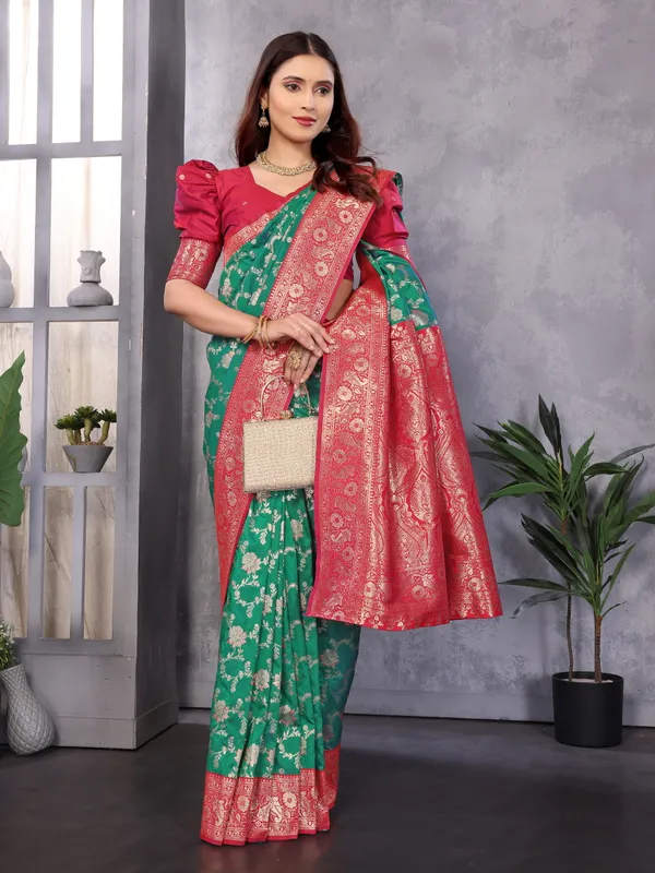 Rama_Banarasi_Silk_Saree_With_Unstitched_Blouse_Piece_|_For_Women