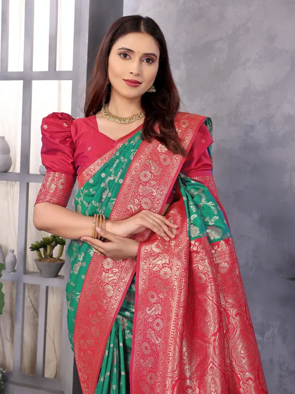 Rama_Banarasi_Silk_Saree_With_Unstitched_Blouse_Piece_|_For_Women