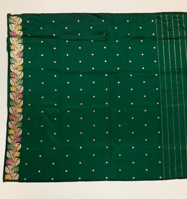 Pakistani_Green_Banarasi_Silk_Saree_With_Unstitched_Blouse_Piece_|_For_Women