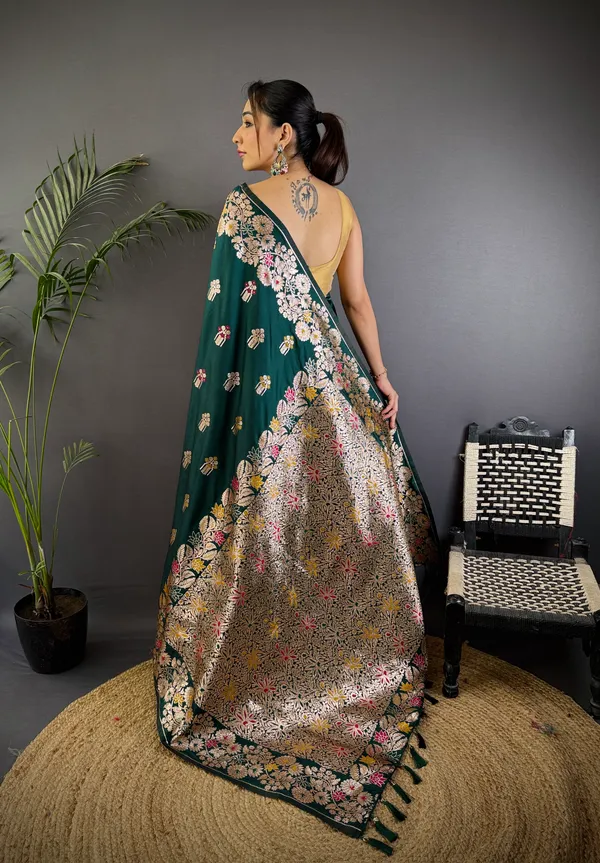 Pakistani_Green_Banarasi_Silk_Saree_With_Unstitched_Blouse_Piece_|_For_Women