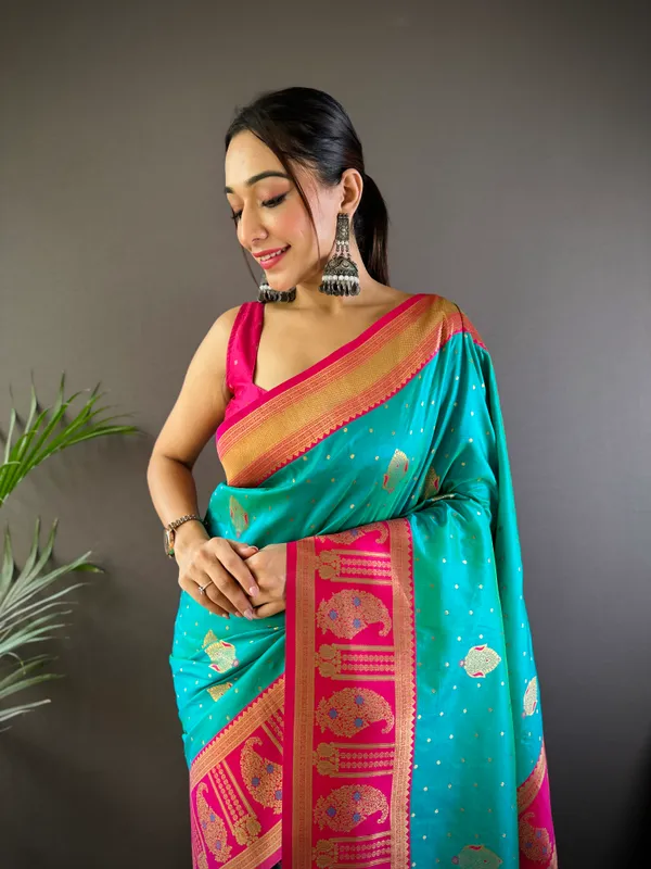 Rama_Banarasi_Silk_Saree_With_Unstitched_Blouse_Piece_|_For_Women