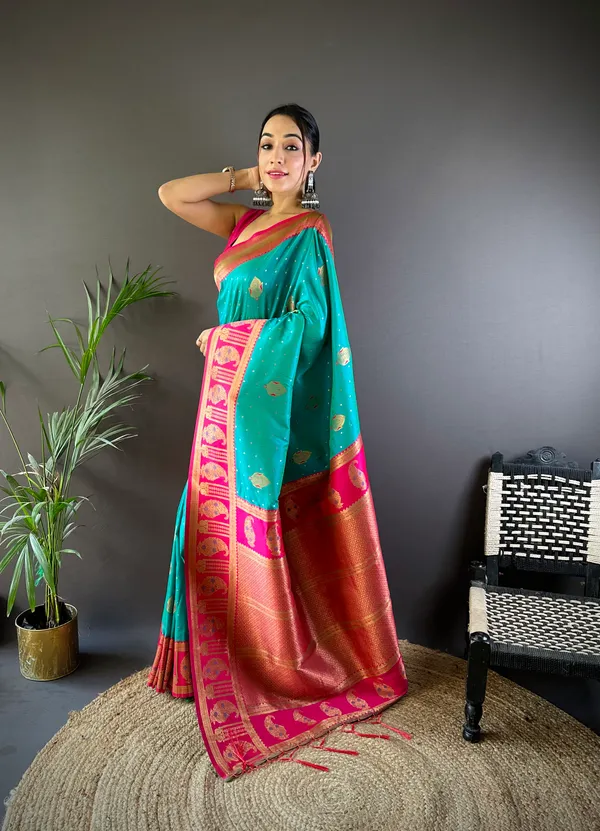 Rama_Banarasi_Silk_Saree_With_Unstitched_Blouse_Piece_|_For_Women