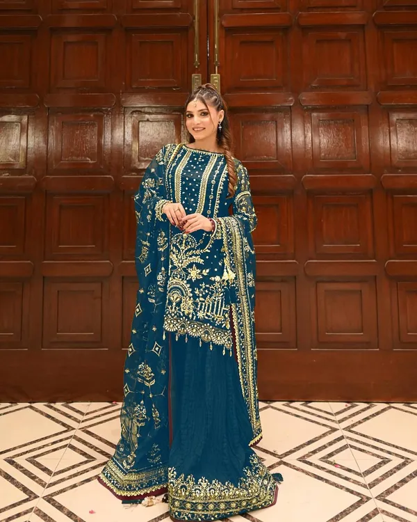 Blue_Heavy_Embroidered_Kurti_with_Pant_&_Dupatta_Suit_Set_|_For_Women