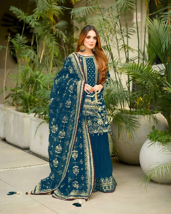 Blue_Heavy_Embroidered_Kurti_with_Pant_&_Dupatta_Suit_Set_|_For_Women