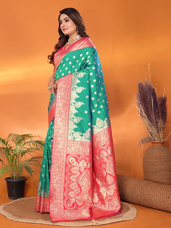 Rama_Green_Banarasi_Silk_Saree_With_Unstitched_Blouse_Piece_|_For_Women