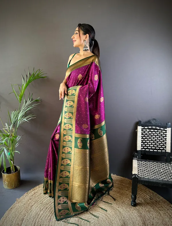 Wine_Green_Banarasi_Silk_Saree_With_Unstitched_Blouse_Piece_|_For_Women