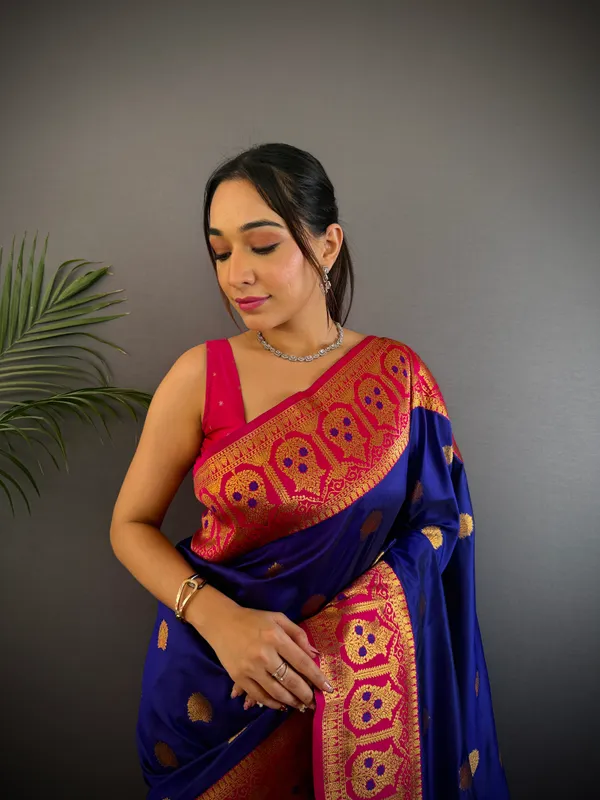 Royal_Blue_Banarasi_Satin_Silk_Saree_With_Unstitched_Blouse_Piece_|_For_Women