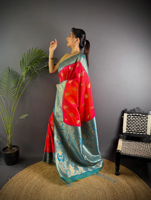 Gajari_Banarasi_Silk_Saree_With_Unstitched_Blouse_Piece_|_For_Women