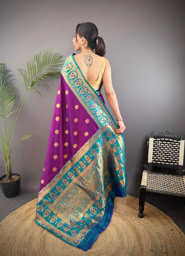 Magenta_Banarasi_Silk_Saree_With_Unstitched_Blouse_Piece_|_For_Women
