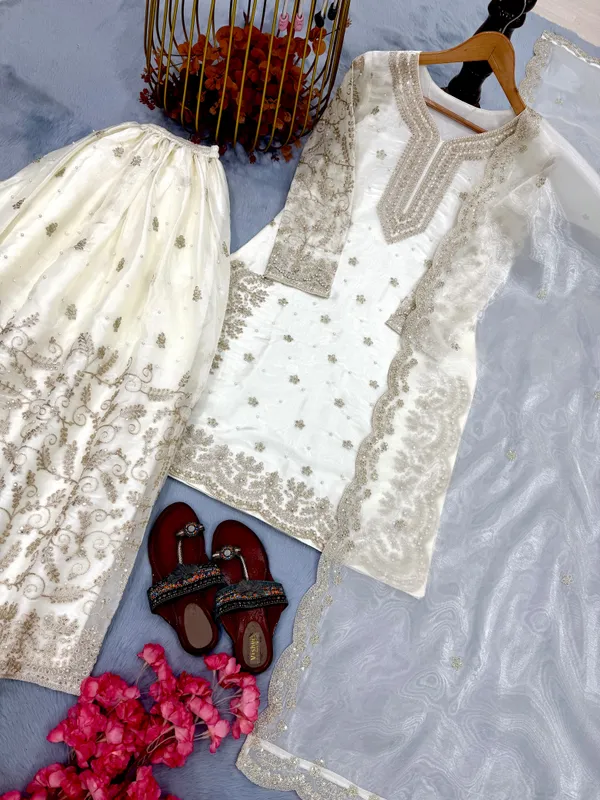 White_Heavy_Embroidered_Kurti_with_Palazzo_&_Dupatta_Suit_Set_|_For_Women
