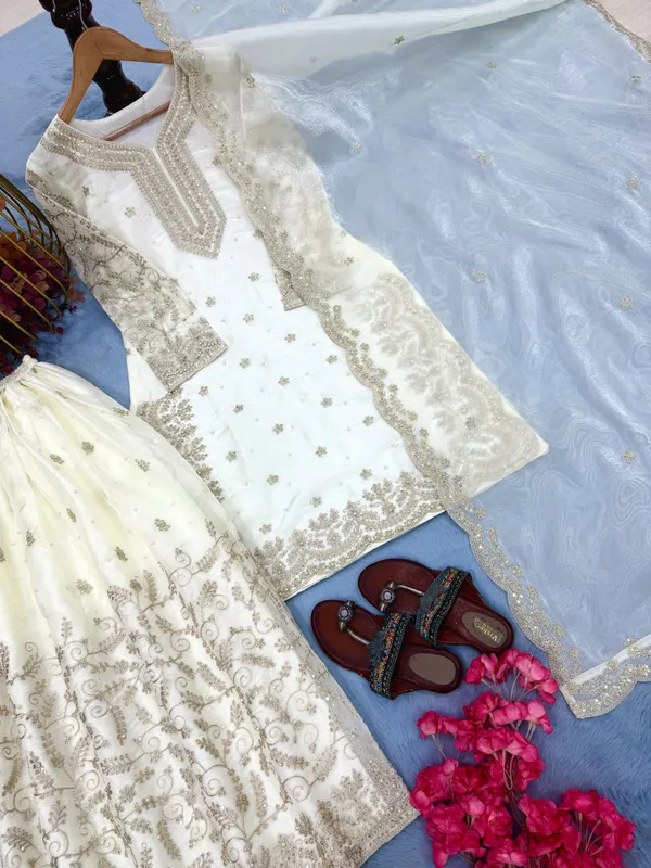 White_Heavy_Embroidered_Kurti_with_Palazzo_&_Dupatta_Suit_Set_|_For_Women