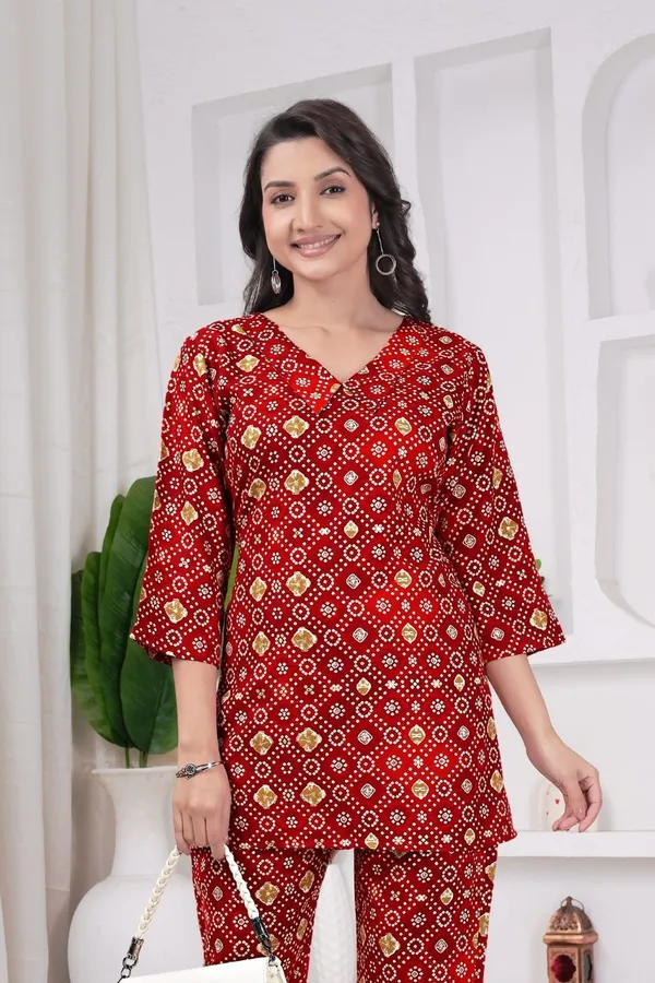JAIPURI_BANDHNI_PATERN_PRINT_CORD_SET_KURTI_STYLE