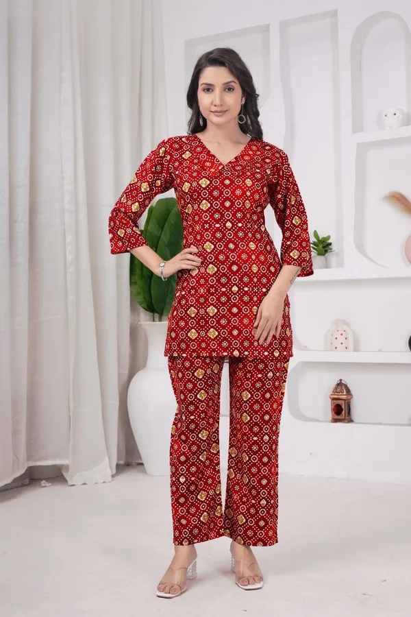 JAIPURI_BANDHNI_PATERN_PRINT_CORD_SET_KURTI_STYLE
