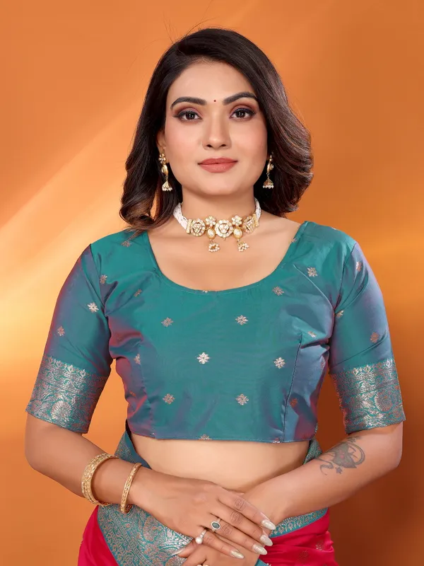 Red_Banarasi_Silk_Saree_With_Unstitched_Blouse_Piece_|_For_Women