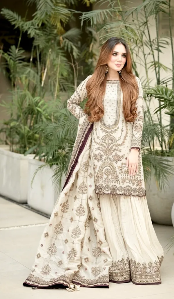 Off_White_Heavy_Embroidered_Kurti_with_Palazzo_&_Dupatta_Suit_Set_|_For_Women