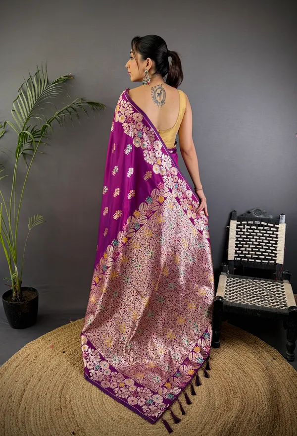Magenta_Banarasi_Silk_Saree_With_Unstitched_Blouse_Piece_|_For_Women