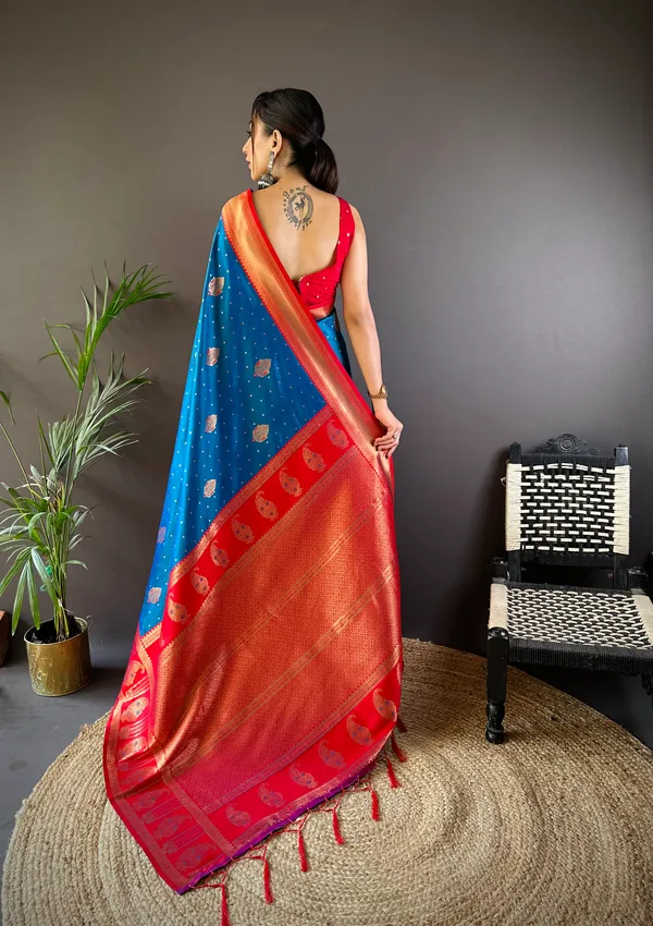 Blue_Banarasi_Silk_Saree_With_Unstitched_Blouse_Piece_|_For_Women
