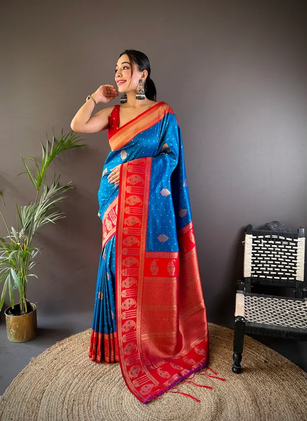 Blue_Banarasi_Silk_Saree_With_Unstitched_Blouse_Piece_|_For_Women