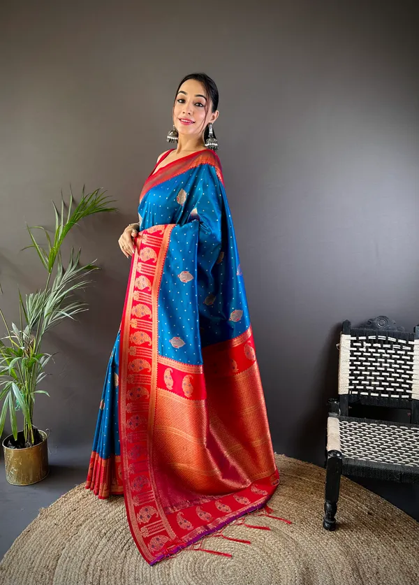 Blue_Banarasi_Silk_Saree_With_Unstitched_Blouse_Piece_|_For_Women