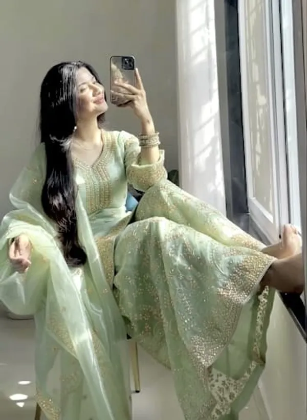 Pista_Green_Heavy_Embroidered_Kurti_with_Palazzo_&_Dupatta_Suit_Set_|_For_Women