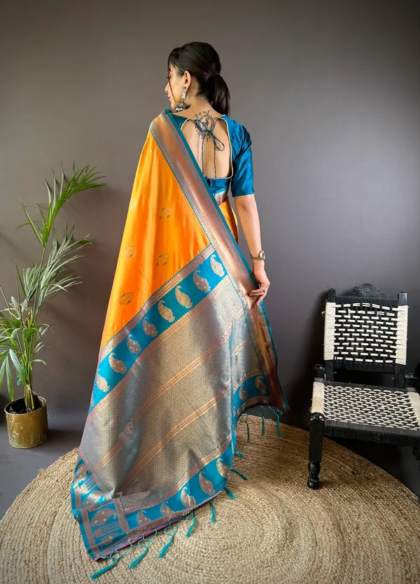 Yellow_Banarasi_Silk_Saree_With_Unstitched_Blouse_Piece_|_For_Women