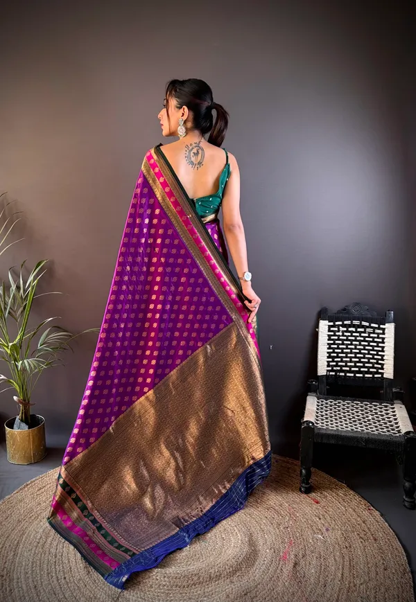 Magenta_Banarasi_Silk_Saree_With_Unstitched_Blouse_Piece_|_For_Women