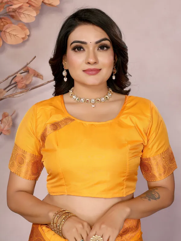 Yellow_Banarasi_Silk_Saree_With_Unstitched_Blouse_Piece_|_For_Women
